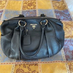 Prada black pebble leather handbag